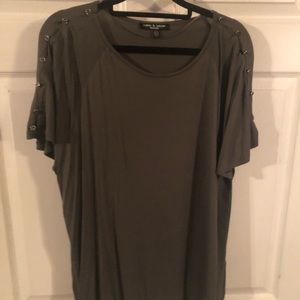 Olive green shirt w/ shoulder detail